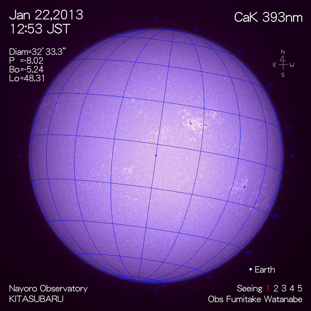 2013年1月22日CaK波長の太陽