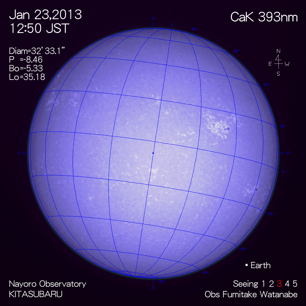 2013年1月23日CaK波長の太陽