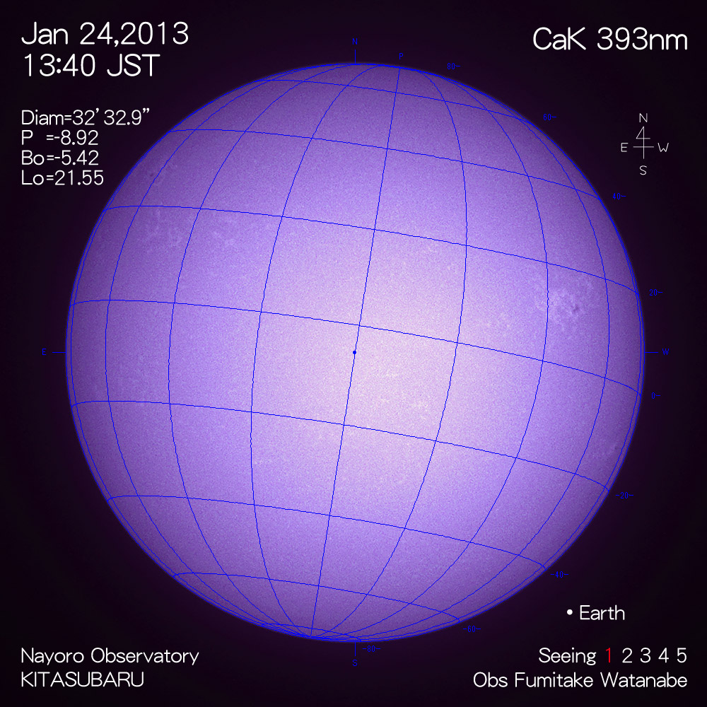 2013年1月24日CaK波長の太陽