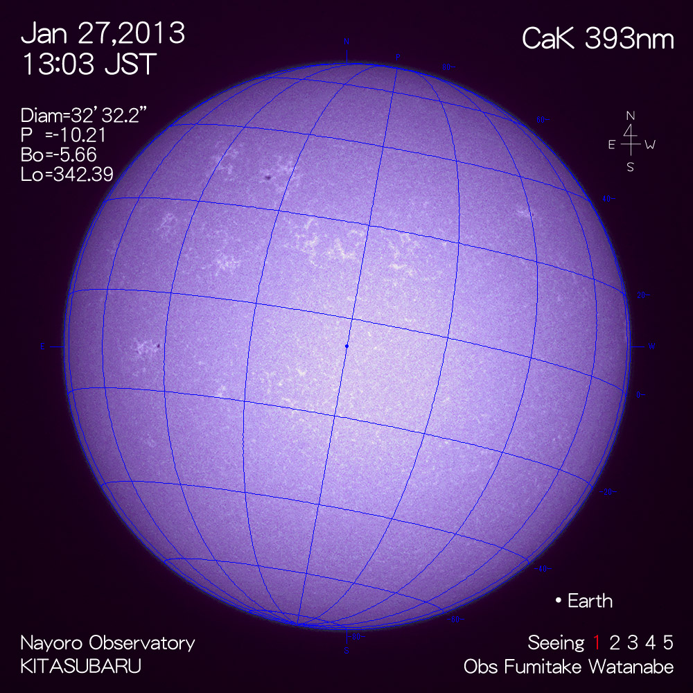 2013年1月27日CaK波長の太陽