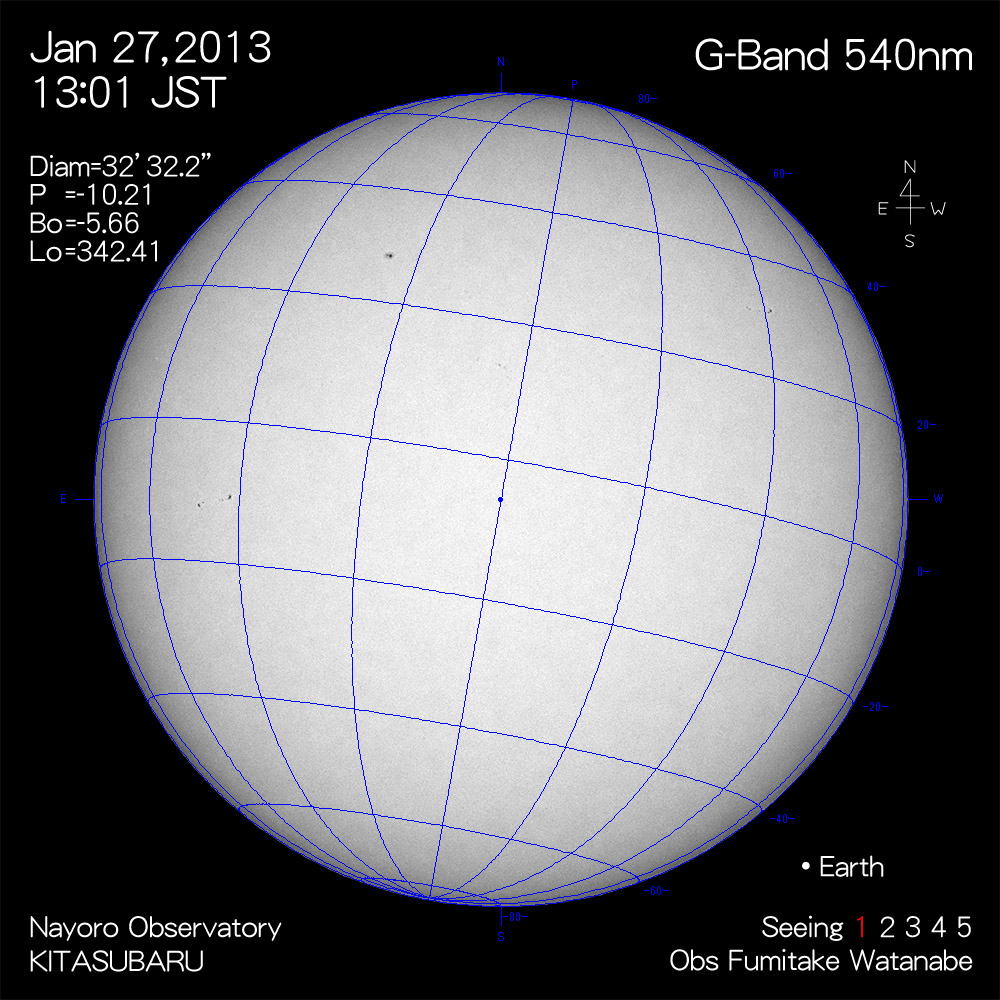 2013年1月27日540nm波長の太陽
