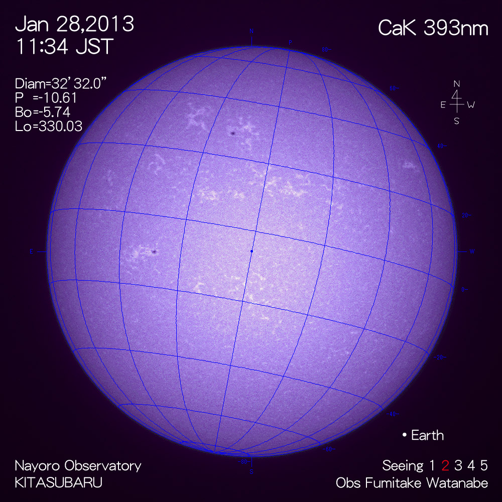 2013年1月28日CaK波長の太陽