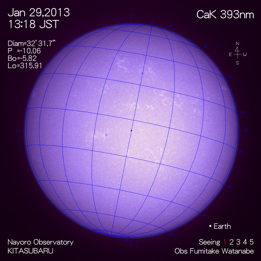 2013年1月29日CaK波長の太陽