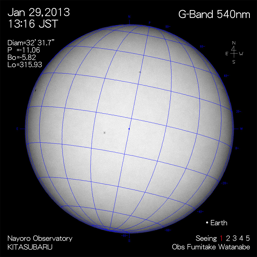 2013年1月29日540nm波長の太陽