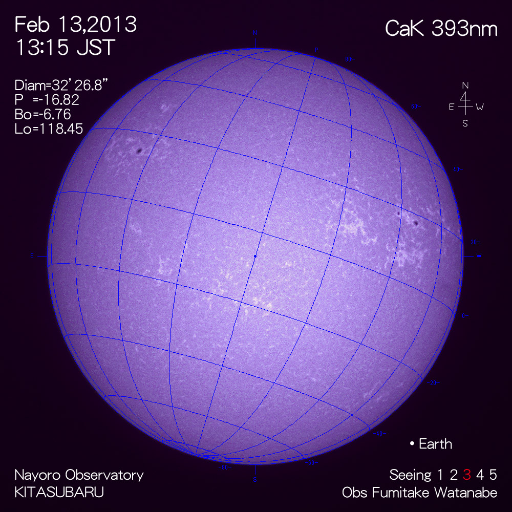 2013年2月13日CaK波長の太陽
