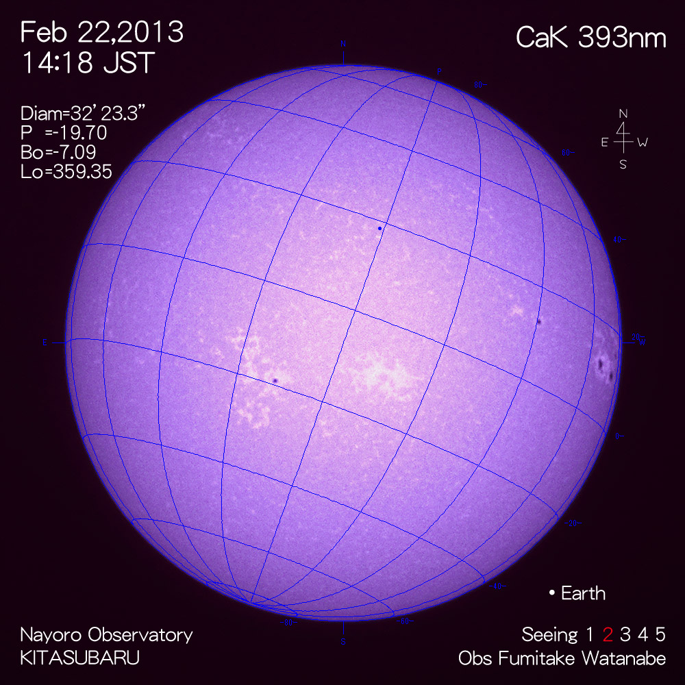 2013年2月22日CaK波長の太陽
