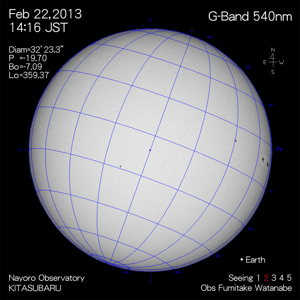2013年2月22日540nm波長の太陽