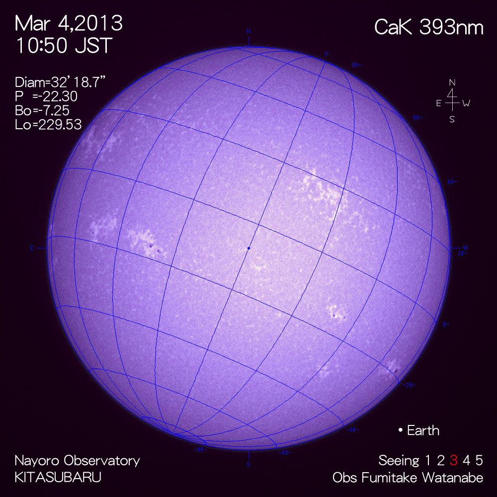 2013年3月4日CaK波長の太陽