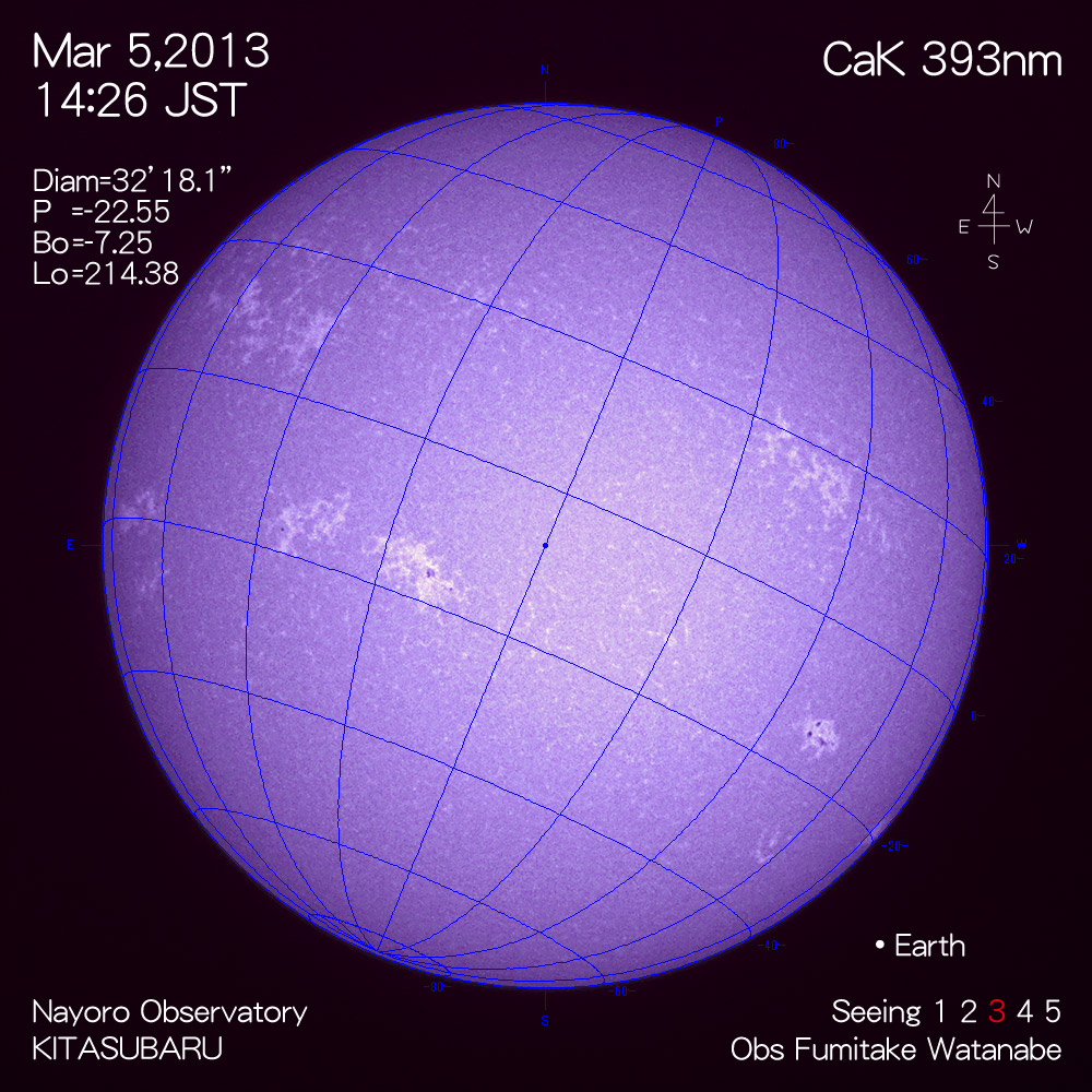2013年3月5日CaK波長の太陽