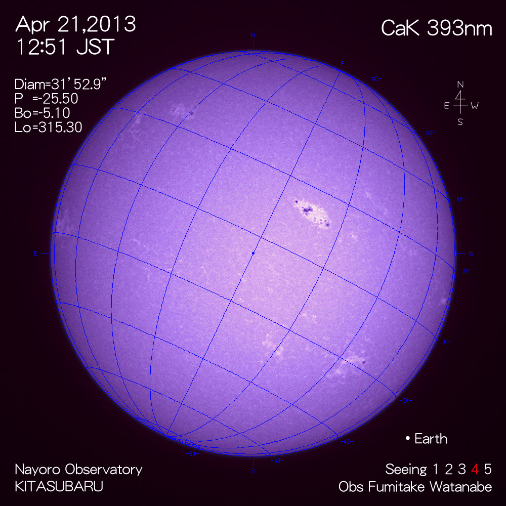 2013年4月21日CaK波長の太陽