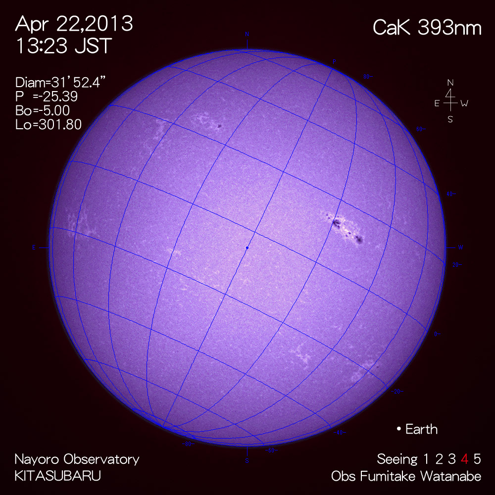 2013年4月22日CaK波長の太陽