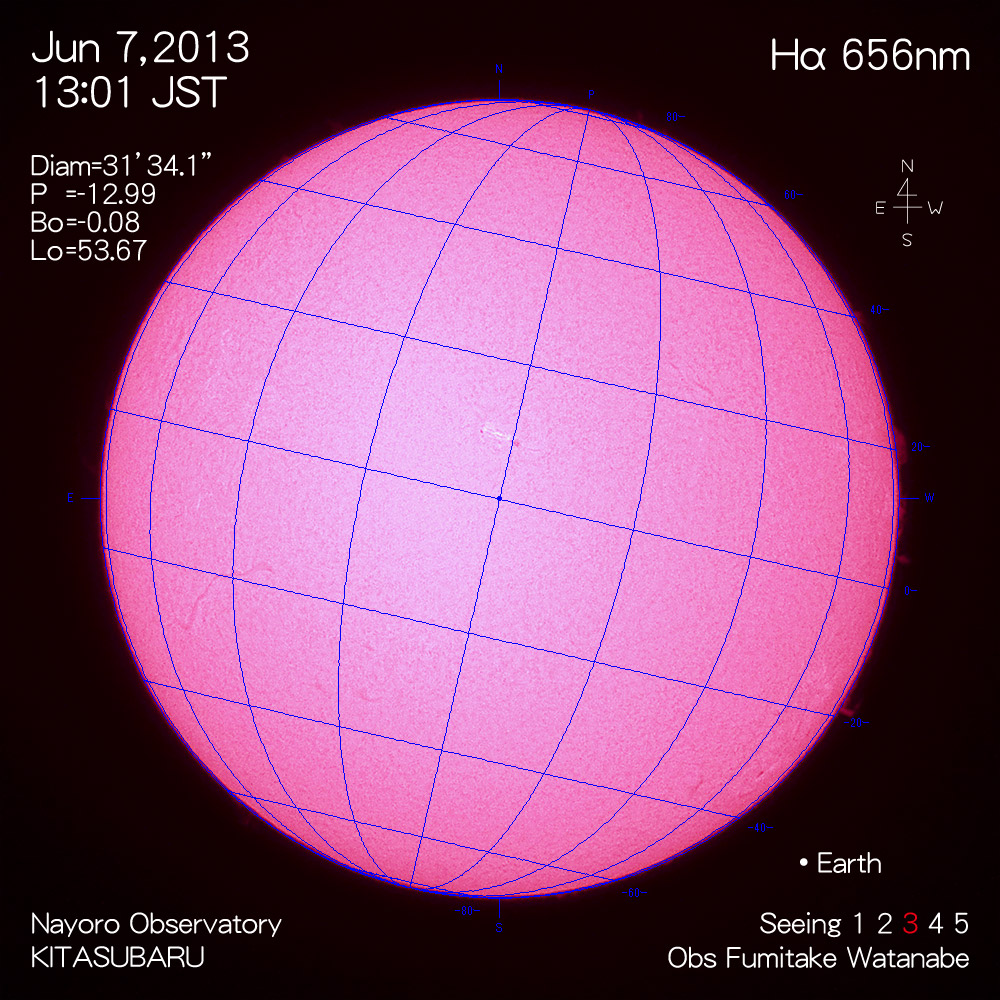 2013年6月7日Hα波長の太陽
