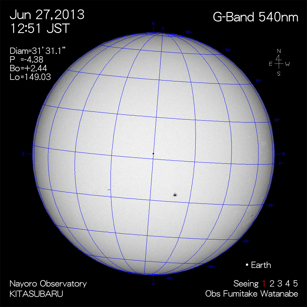 2013年6月27日540nm波長の太陽