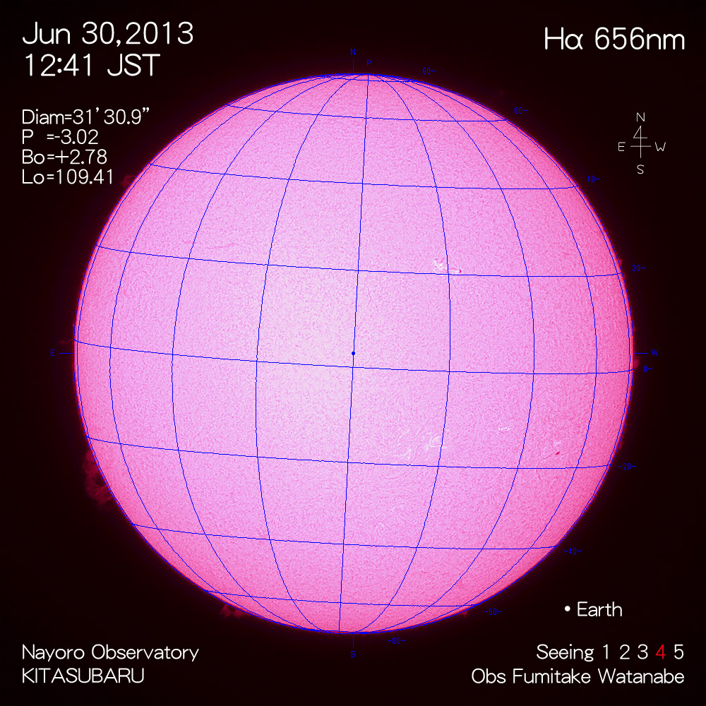 2013年6月30日Hα波長の太陽