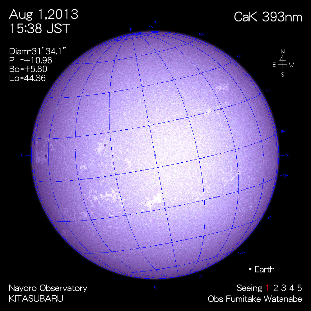 2013年8月1日CaK波長の太陽