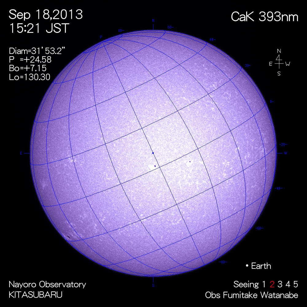 2013年9月18日CaK波長の太陽