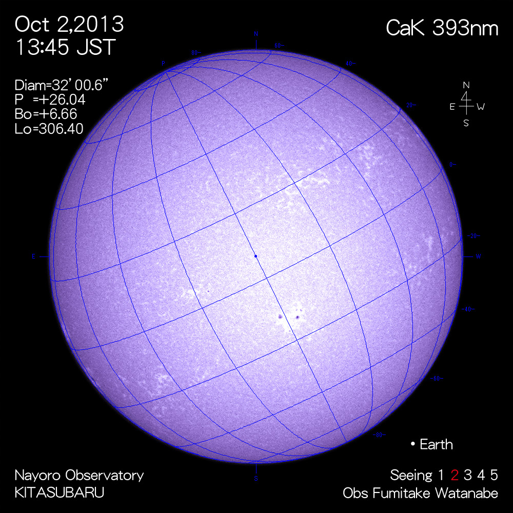 2013年10月2日CaK波長の太陽