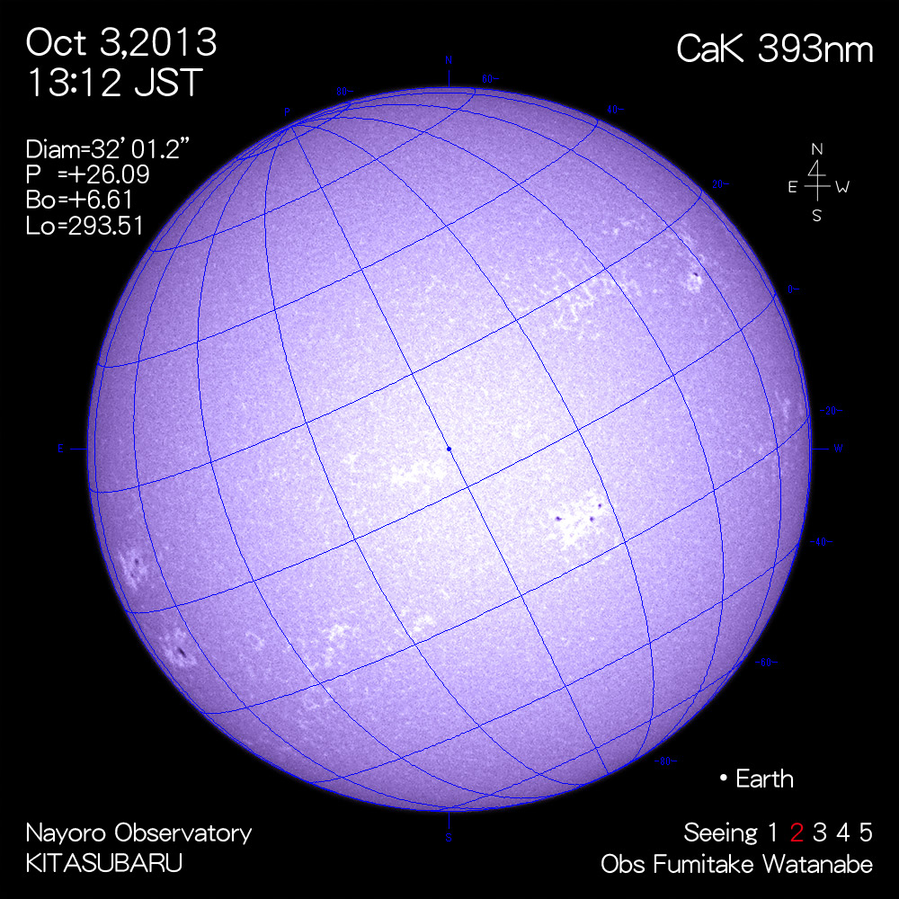 2013年10月3日CaK波長の太陽