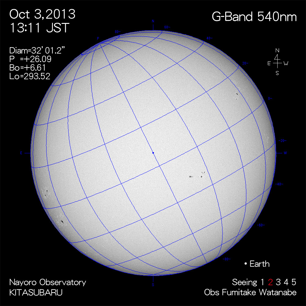 2013年10月3日540nm波長の太陽