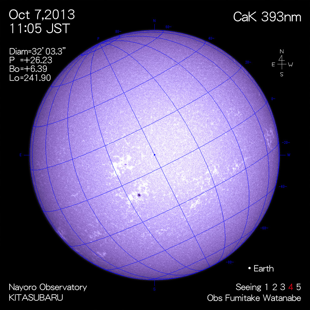 2013年10月7日CaK波長の太陽