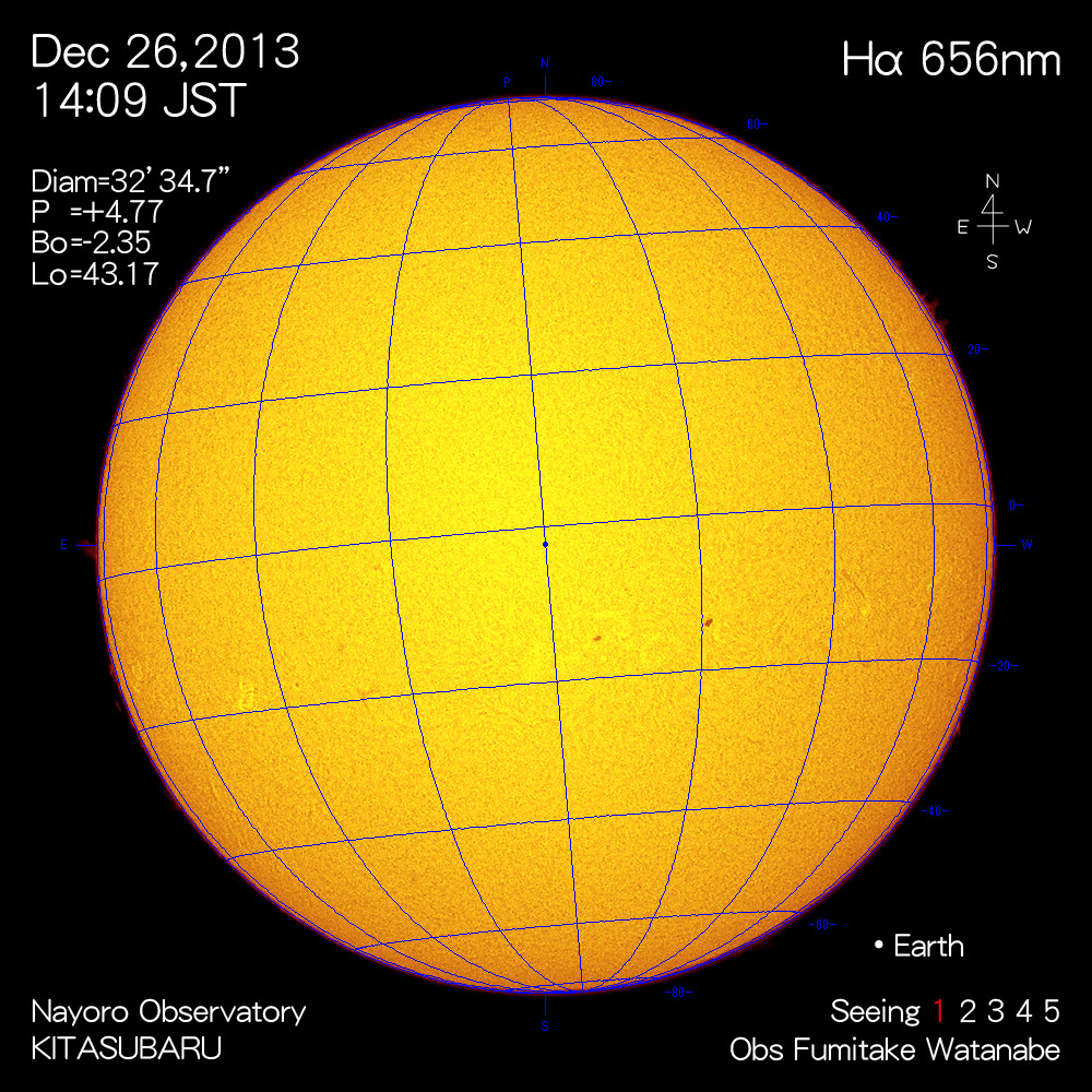 2013年12月26日Hα波長の太陽