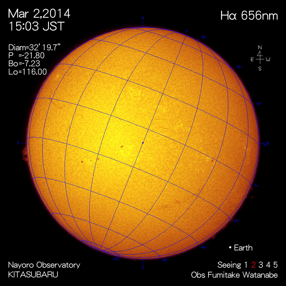 2014年3月2日Hα波長の太陽