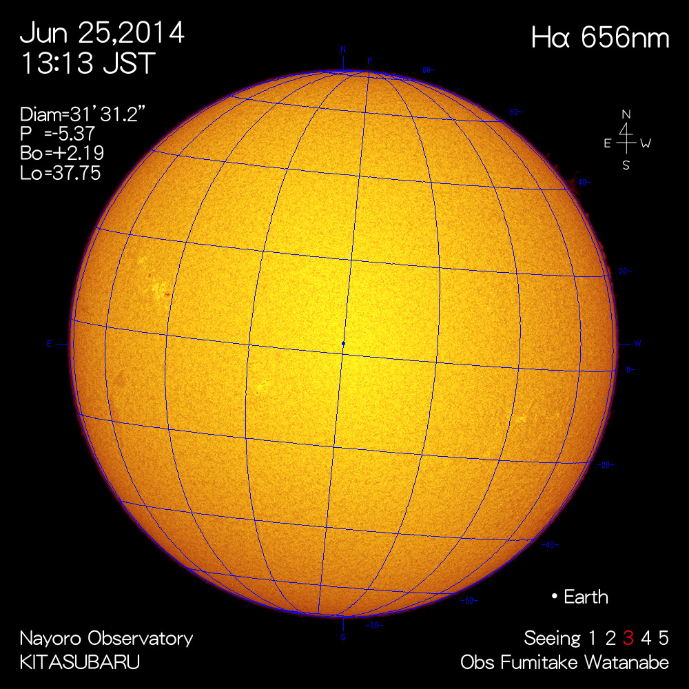 2014年6月25日Hα波長の太陽