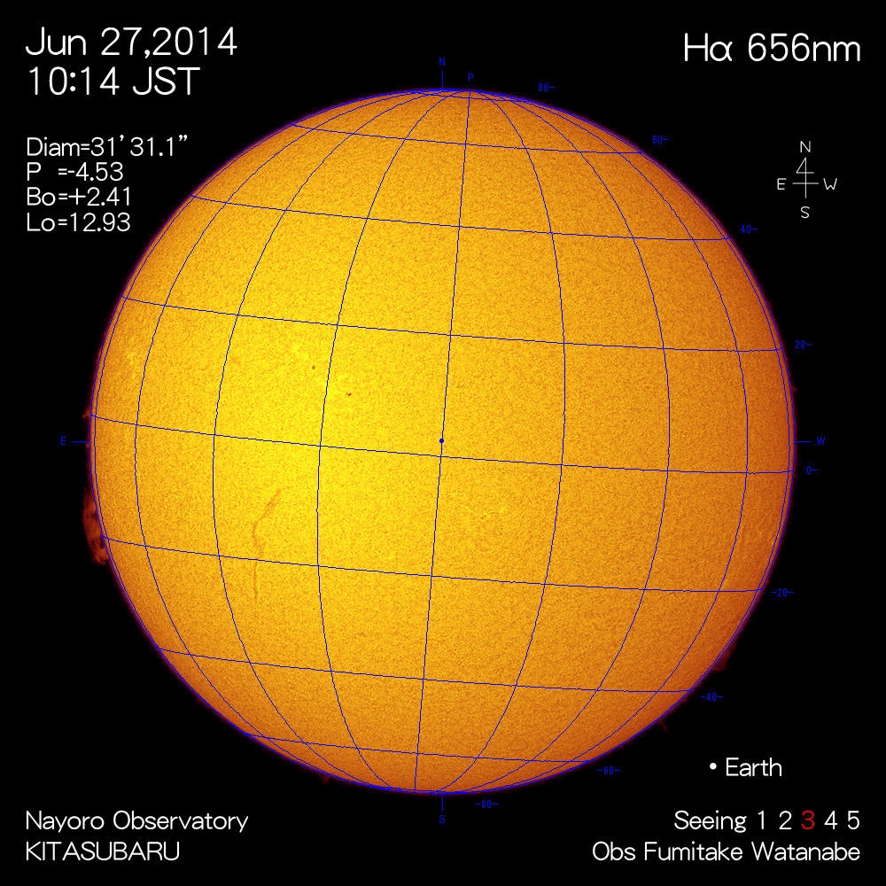 2014年6月27日Hα波長の太陽