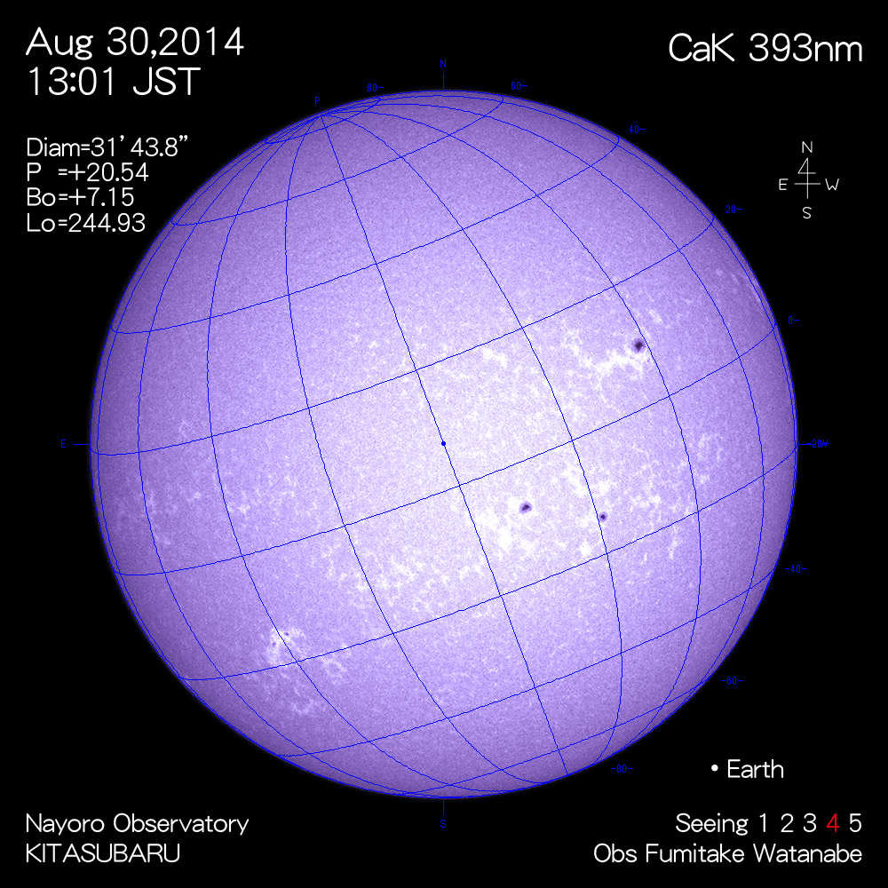 2014年8月30日CaK波長の太陽