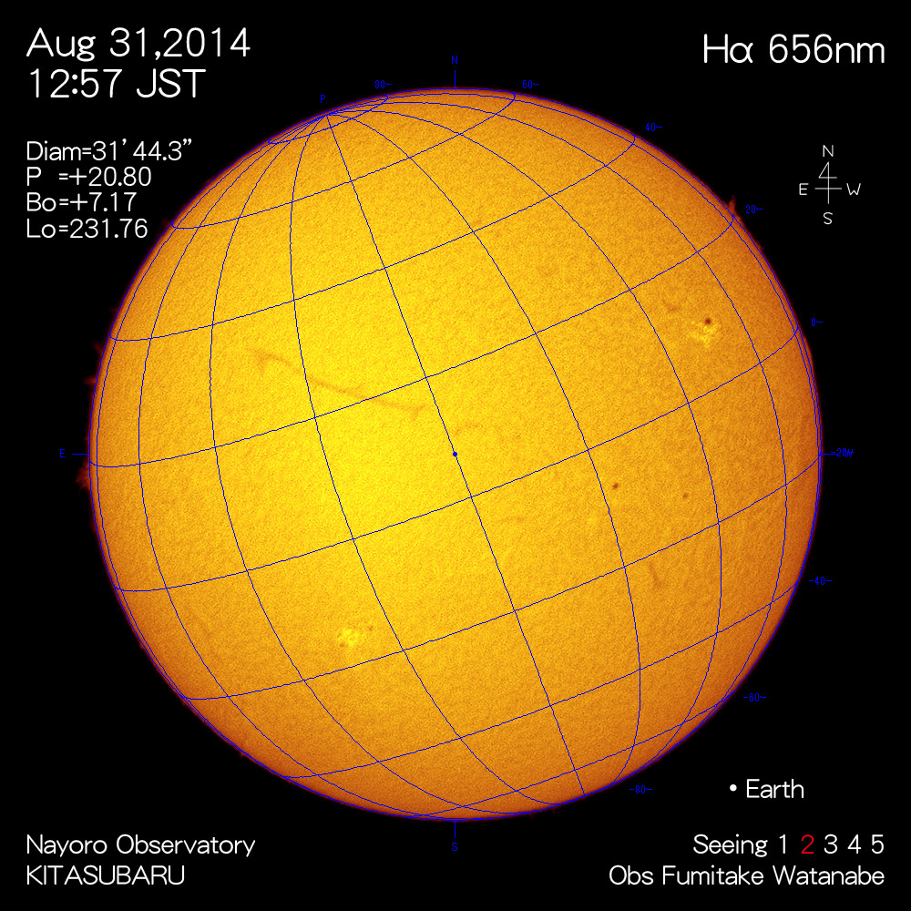 2014年8月31日Hα波長の太陽
