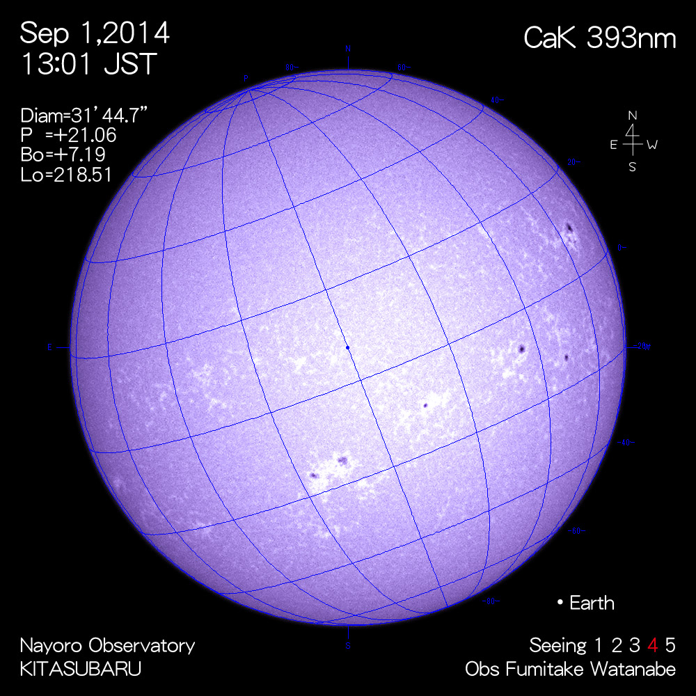 2014年9月1日CaK波長の太陽