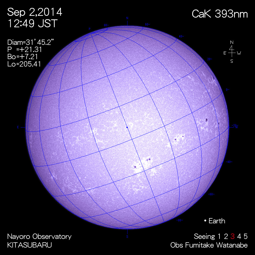 2014年9月2日CaK波長の太陽