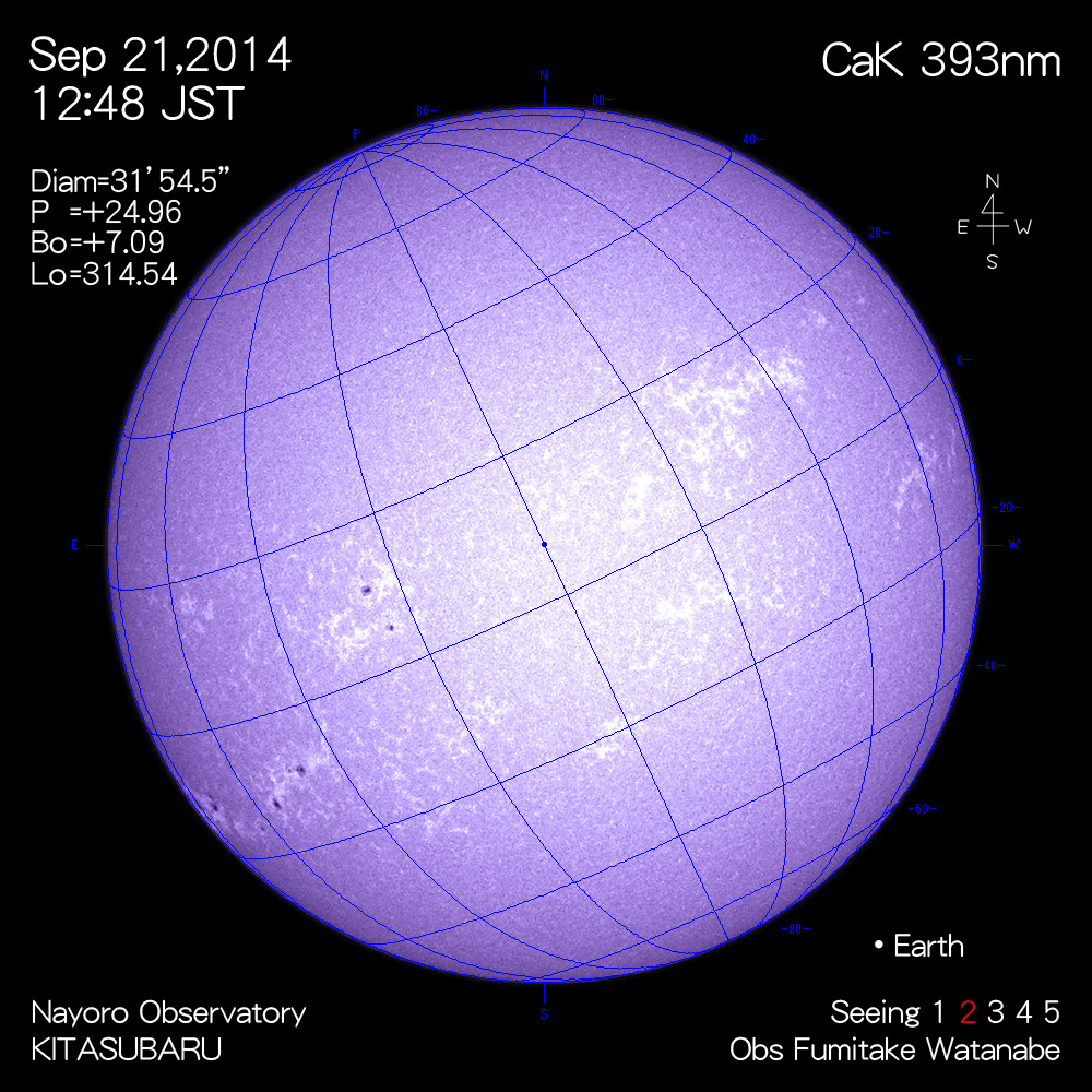 2014年9月21日CaK波長の太陽