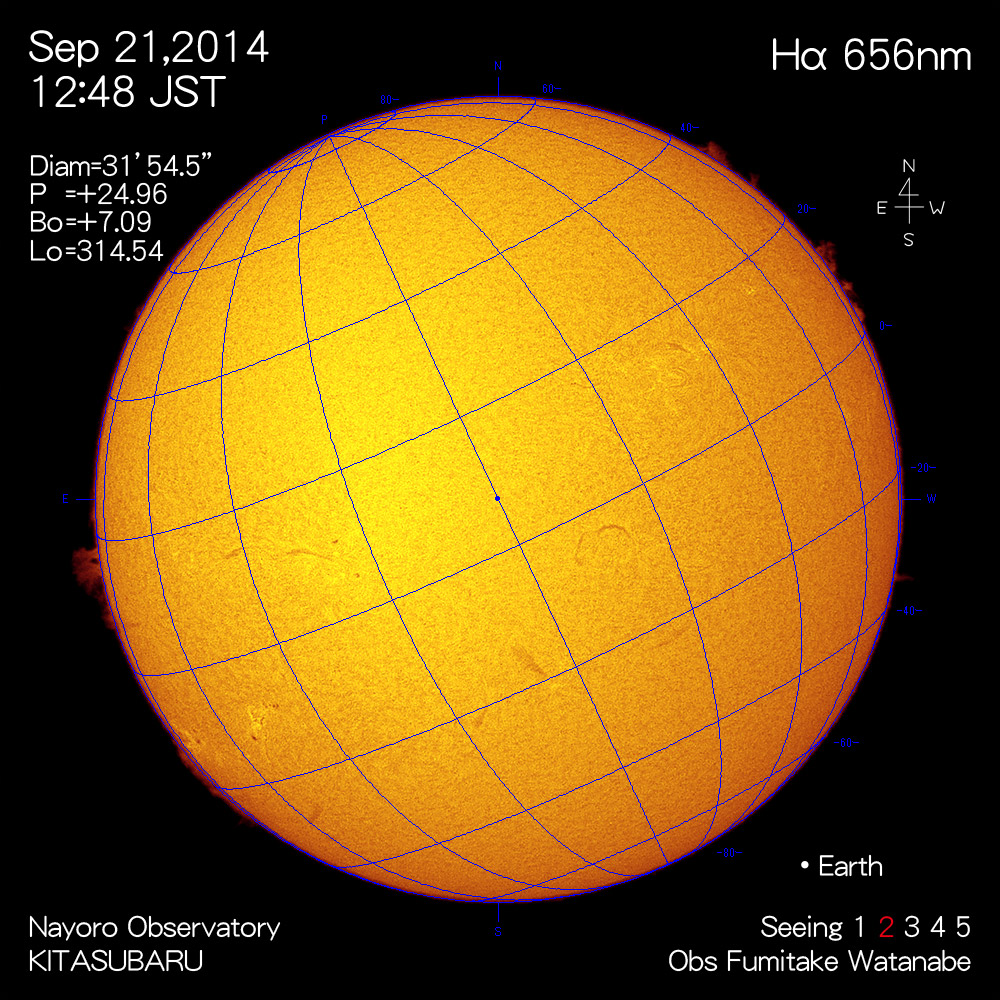 2014年9月21日Hα波長の太陽