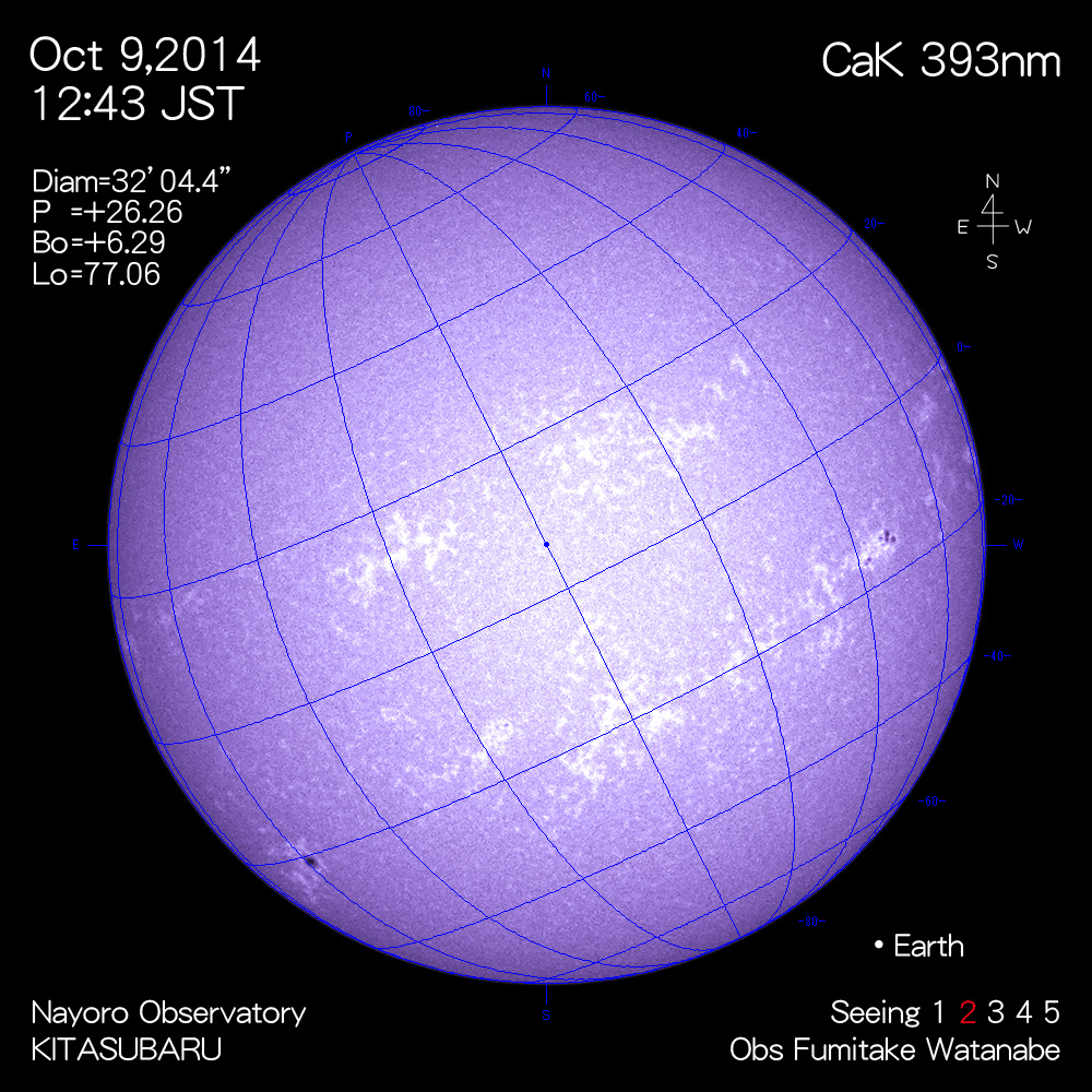 2014年10月9日CaK波長の太陽