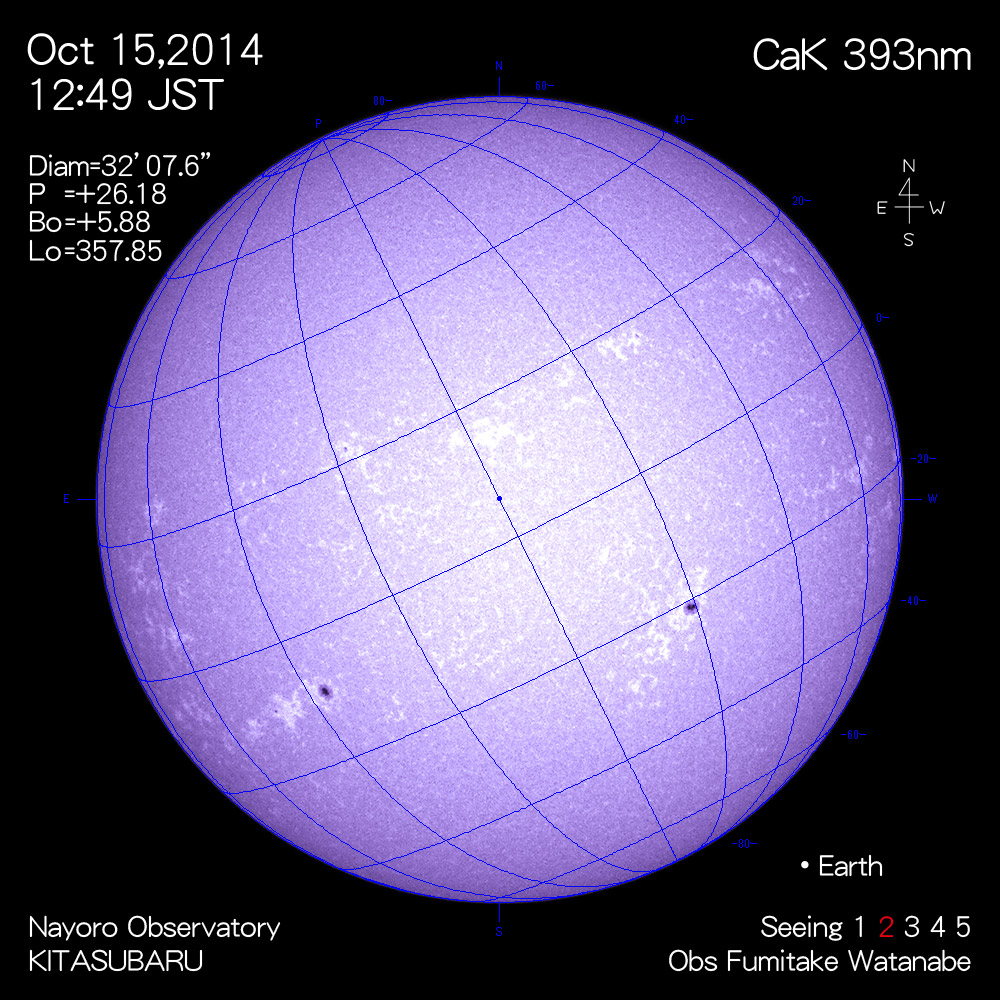 2014年10月15日CaK波長の太陽