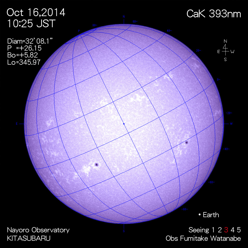 2014年10月16日CaK波長の太陽