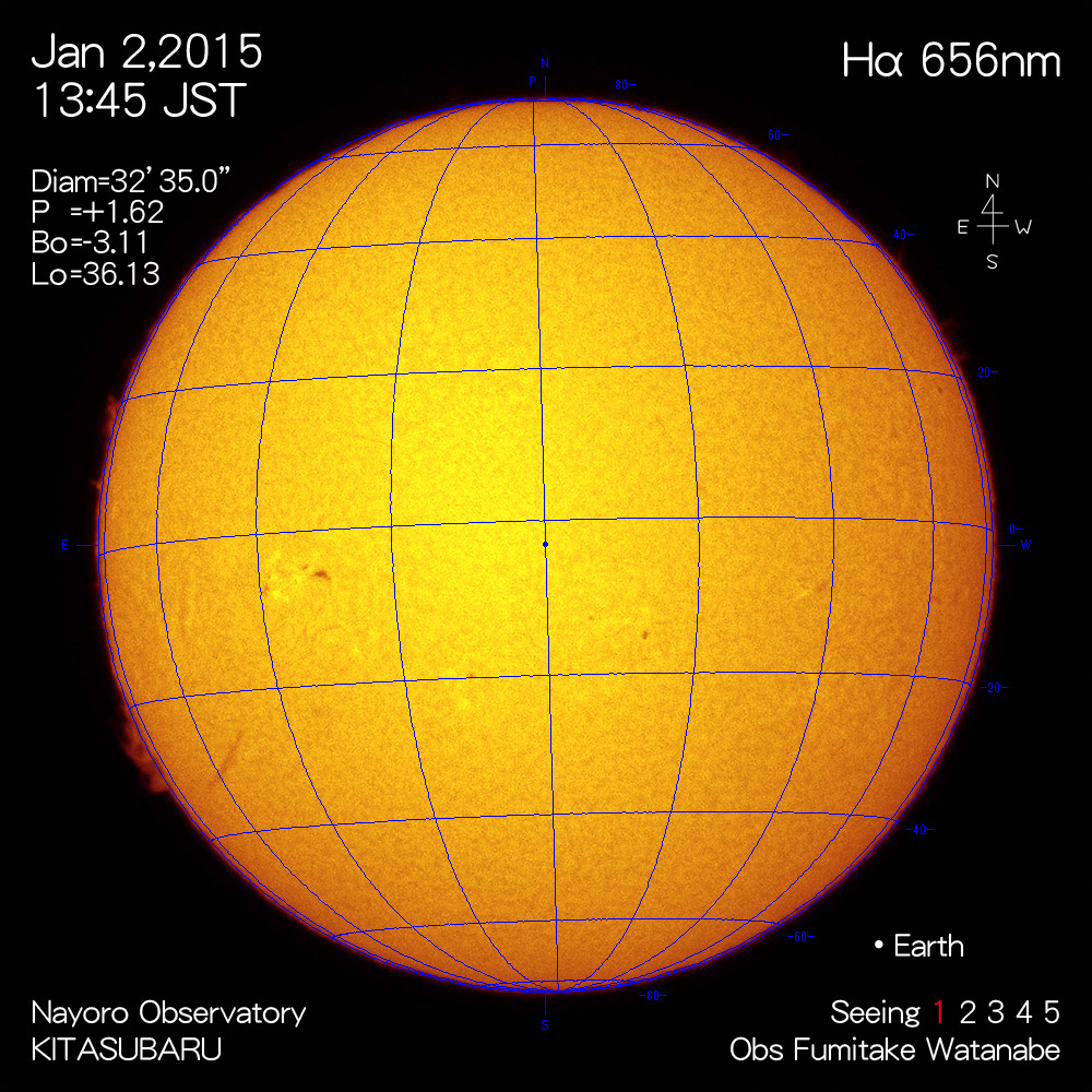 2015年1月2日Hα波長の太陽