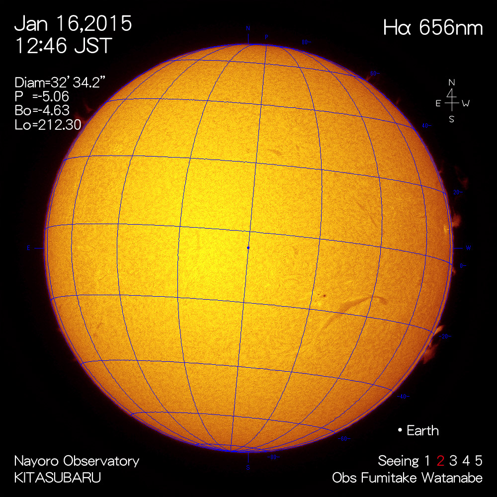2015年1月16日Hα波長の太陽