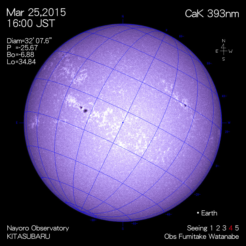 2015年3月25日CaK波長の太陽