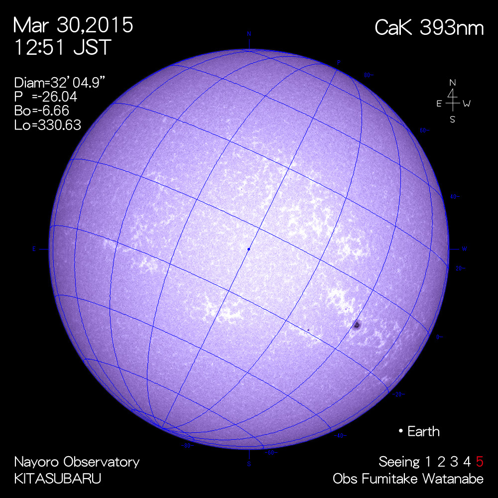 2015年3月30日CaK波長の太陽