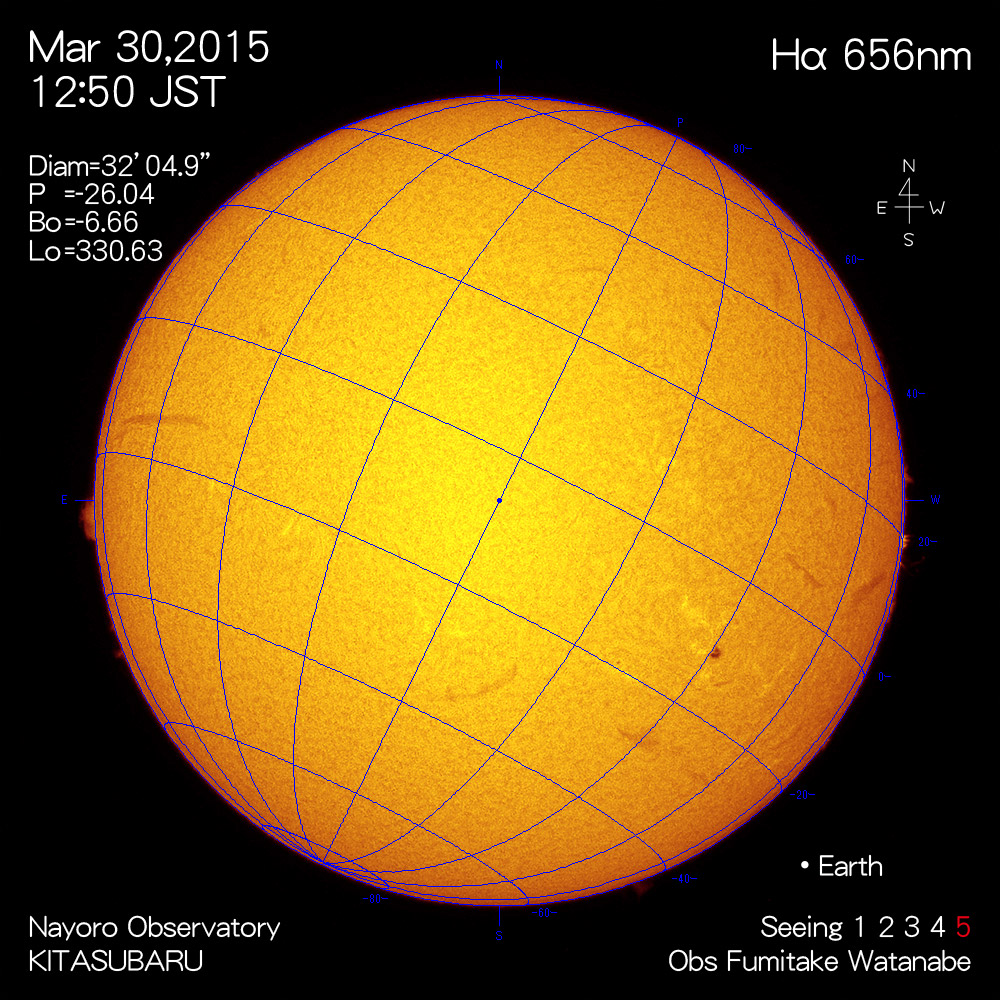 2015年3月30日Hα波長の太陽