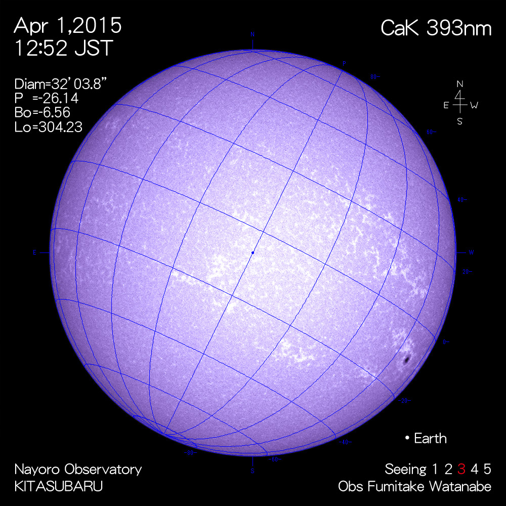 2015年4月1日CaK波長の太陽