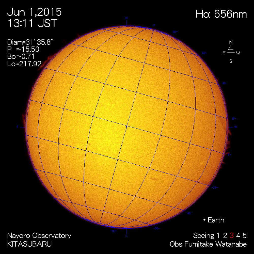 2015年6月1日Hα波長の太陽
