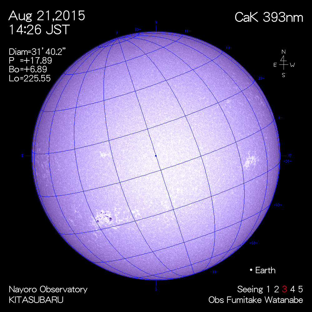 2015年8月21日CaK波長の太陽
