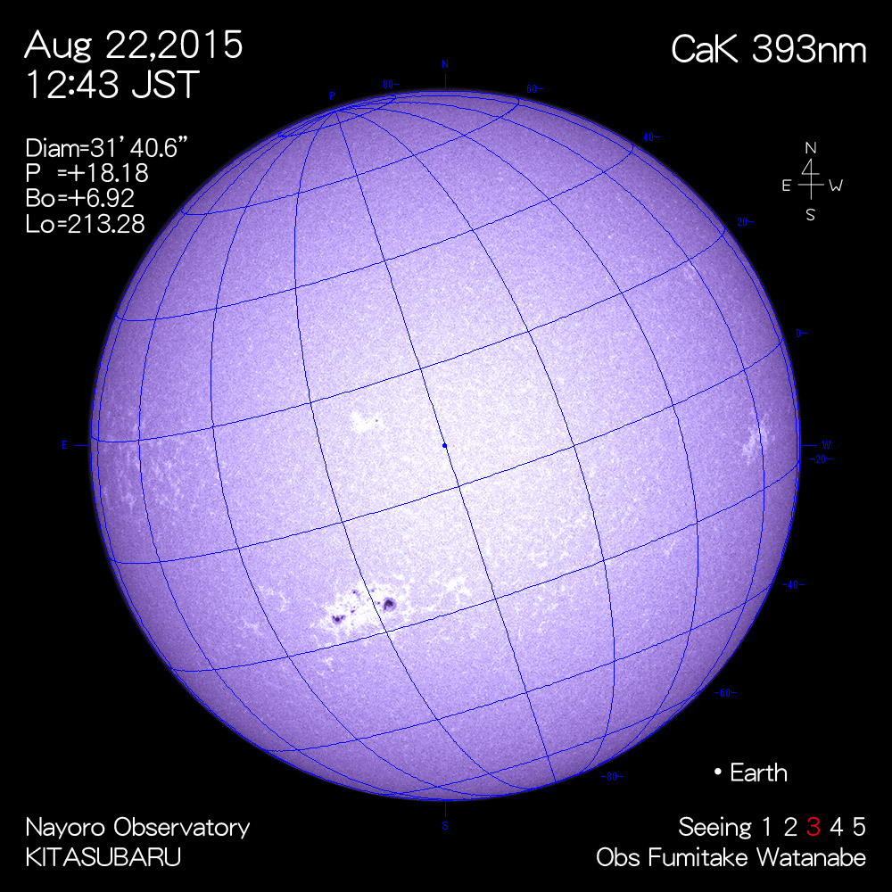 2015年8月22日CaK波長の太陽