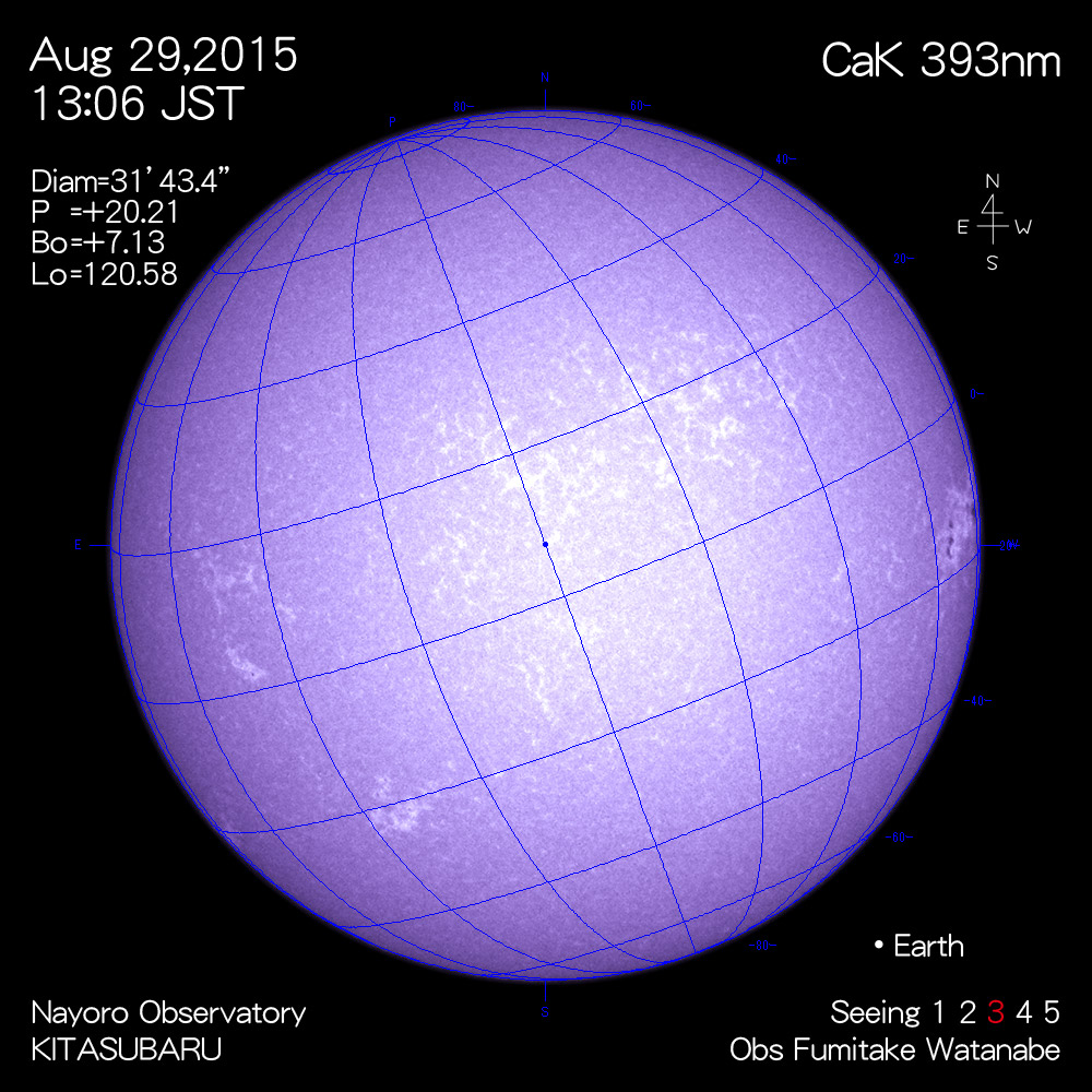 2015年8月29日CaK波長の太陽