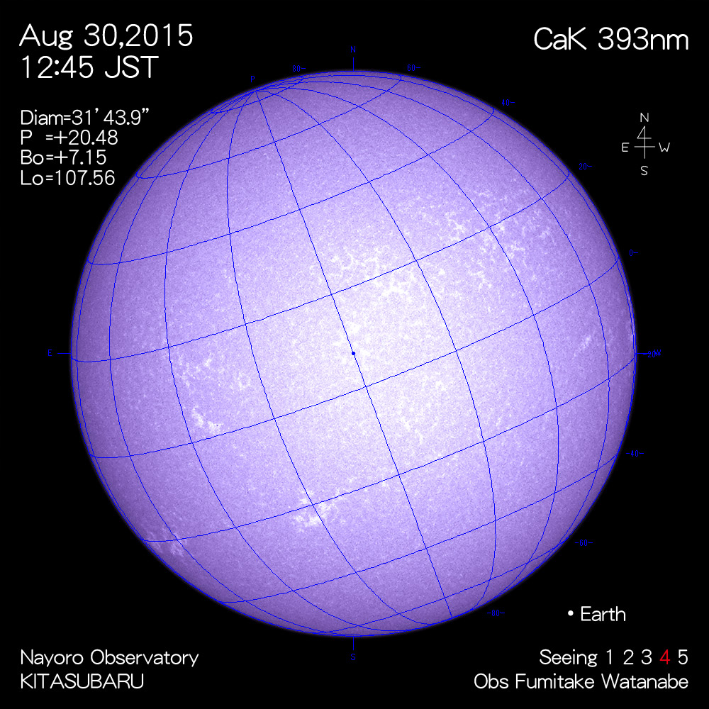 2015年8月30日CaK波長の太陽