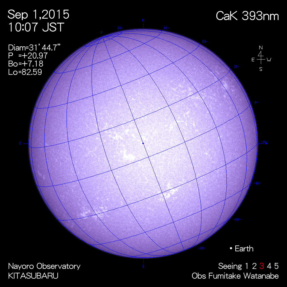 2015年9月1日CaK波長の太陽