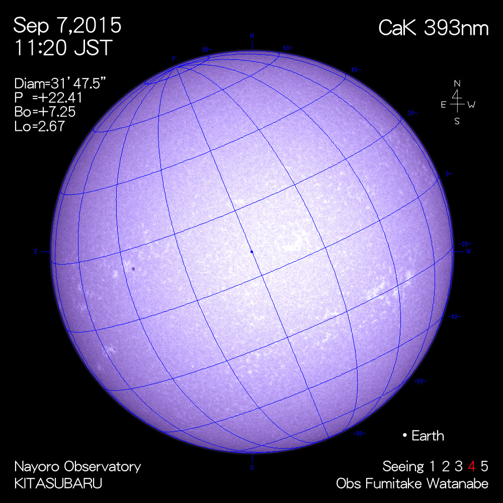 2015年9月7日CaK波長の太陽